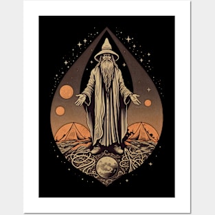 Retro Dark Wizard Vintage Fantasy illustration Posters and Art